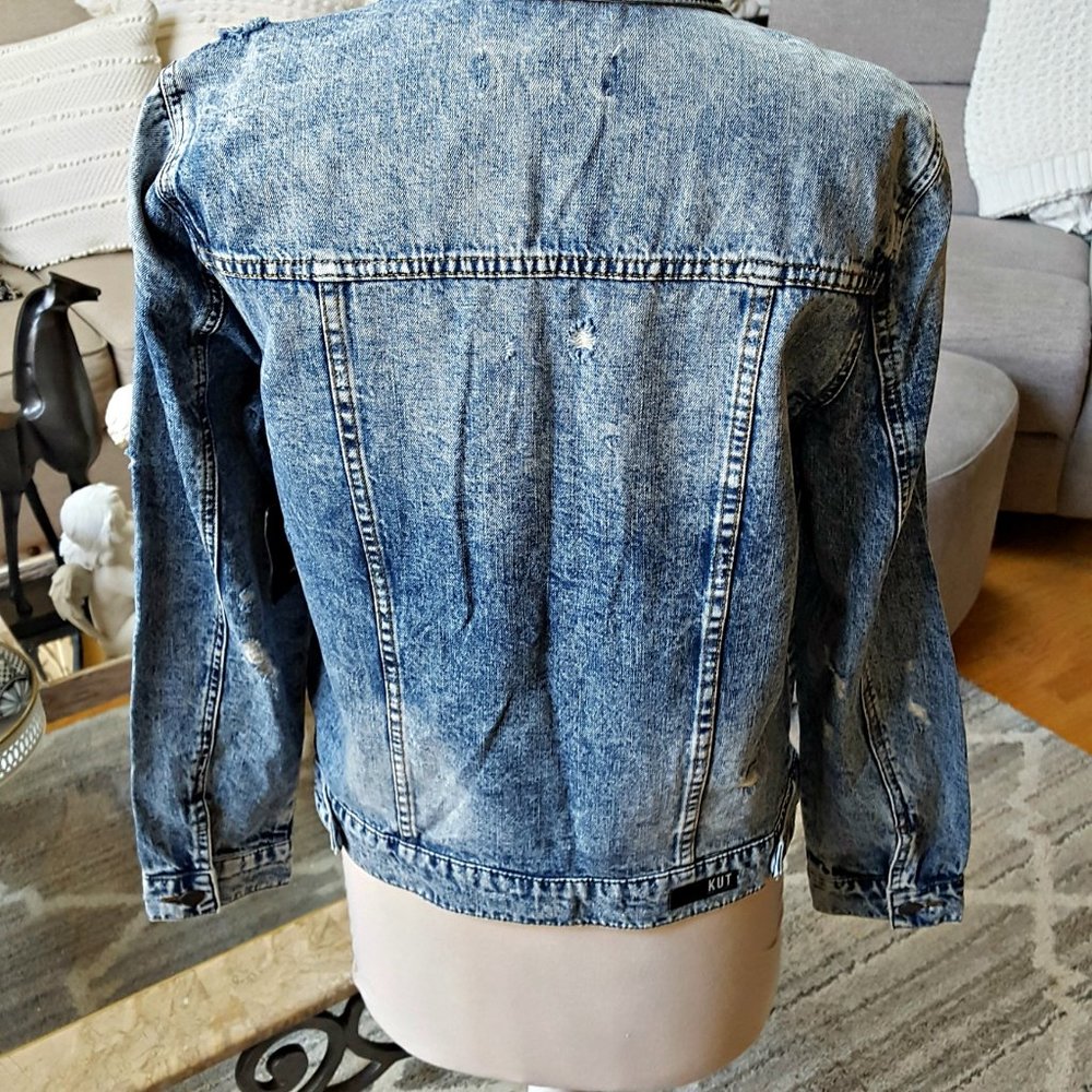 NEW! DISTRESSED Denim JACKET KUT From THE KLOTH SZ S - Picture 5 of 5